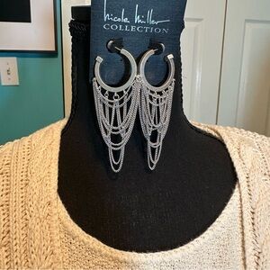 Nicole Miller Silver Chain‎ Drape Earrings NWT